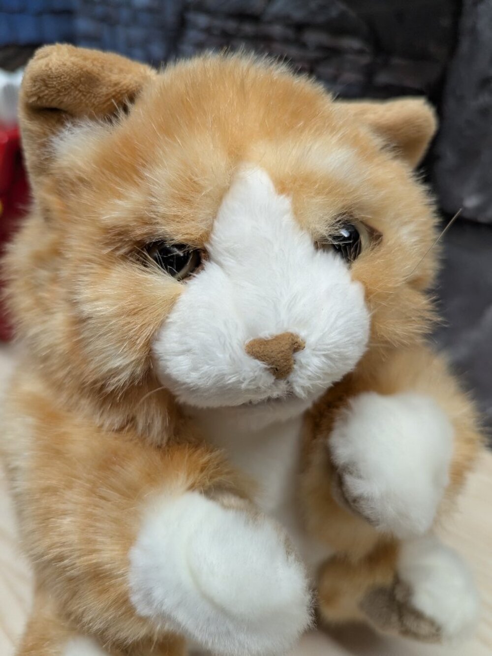 Folkmanis Hand Puppet Tabby Cat Orange White Striped Kitten Realistic Plush